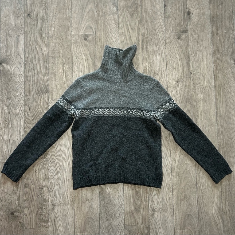 Vintage Eddie Bauer Grey Charcoal Fair Isle Turtleneck Sweater 100% Lambswool M
